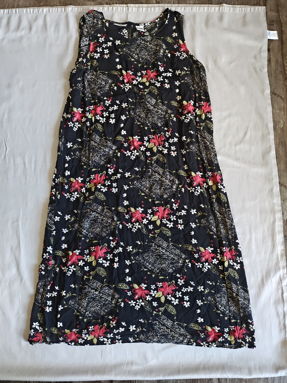 Black Floral Sleeveless Maxi Dress with Red Accents